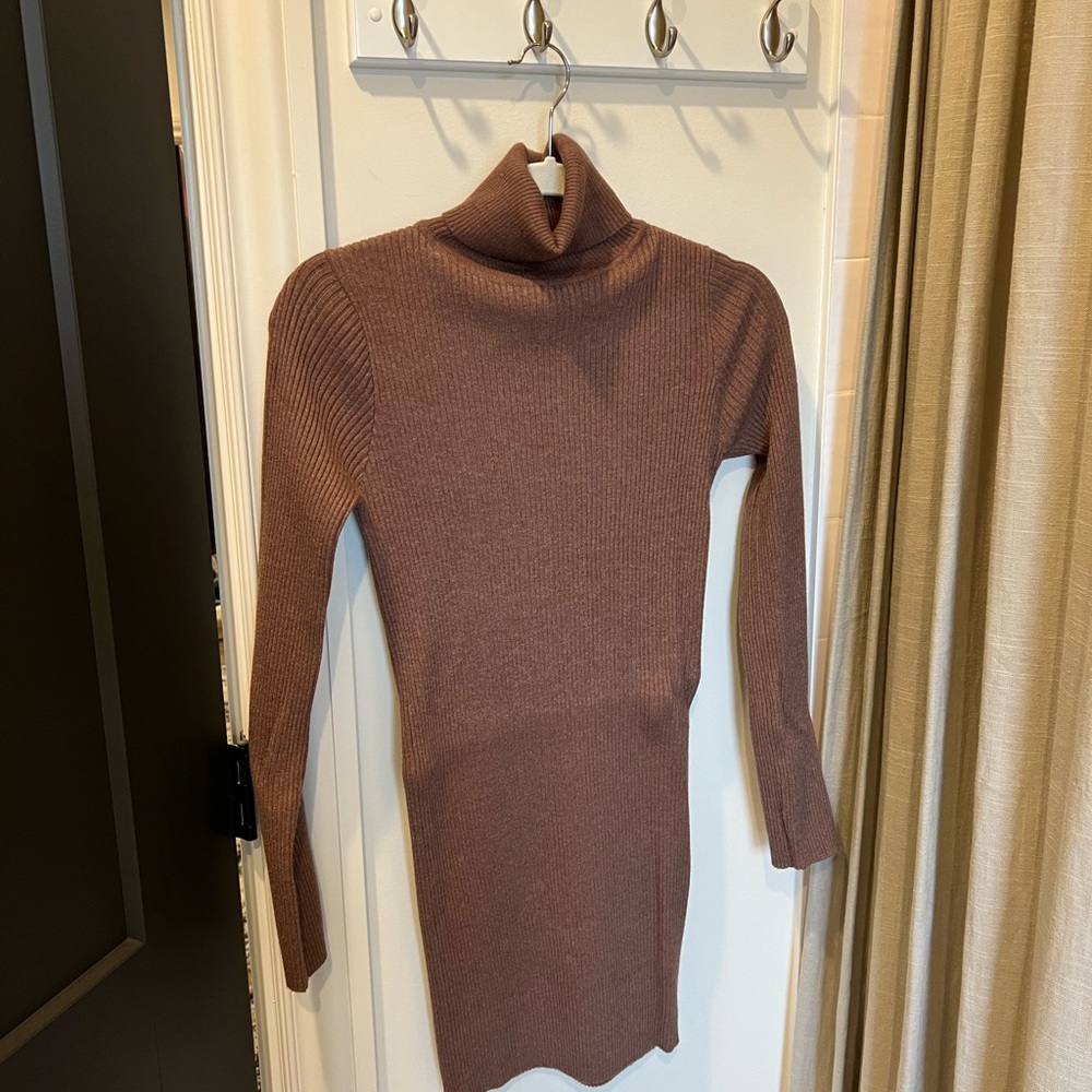 Elegant Brown Turtleneck Sweater Dress
